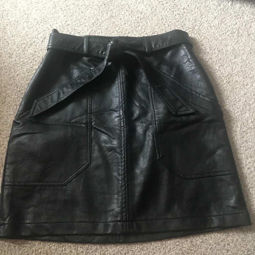 Black leather mini skirt